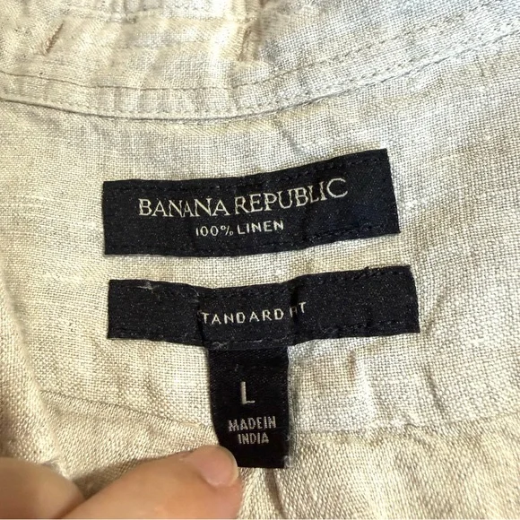 Banana Republic 100% Line Light Beige Shirt Beach Coastal Resortwear Size L - Picture 5 of 9
